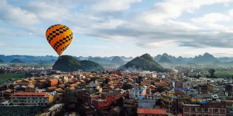 雲南普者黑熱氣球飛行體驗 日出觀光高空自由飛行 雲南周邊遊