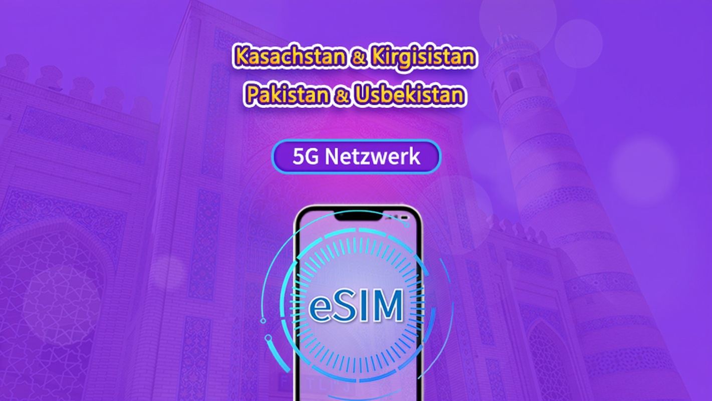 Kasachstan/Kirgisistan/Pakistan/Usbekistan |  4G eSIM | Tagespass/Gesamtpaket | 24-Stunden Abrechnung | 1–30 Tage | QR-Code