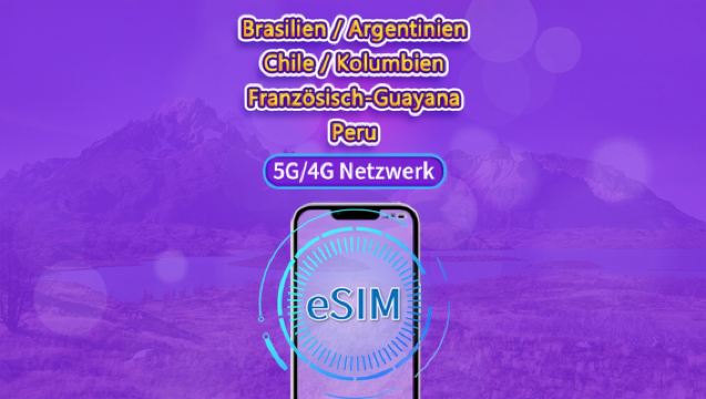 Südamerika (6 Länder) | 5G/4G eSIM | Tagespass/Gesamtpaket | 24-Stunden-Abrechnung | 1-30 Tage | QR-Code