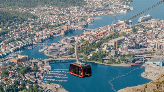 Norway + Bryggen + Juliken Mountain Cable cable car+ Bergen Cathedral + Floyen Mountain Cableway