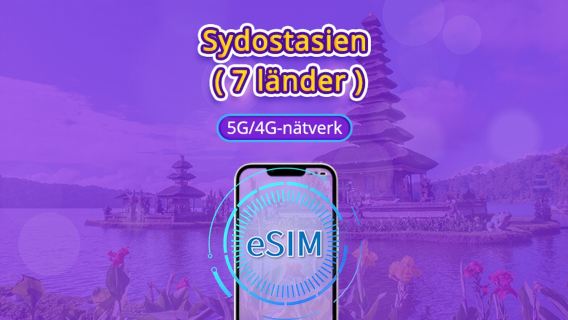 Sydostasien (7 länder) | 5G/4G eSIM | Daglig surfpaket/datapaket | 24-timmars debitering | 1-30 dagar | QR-kod
