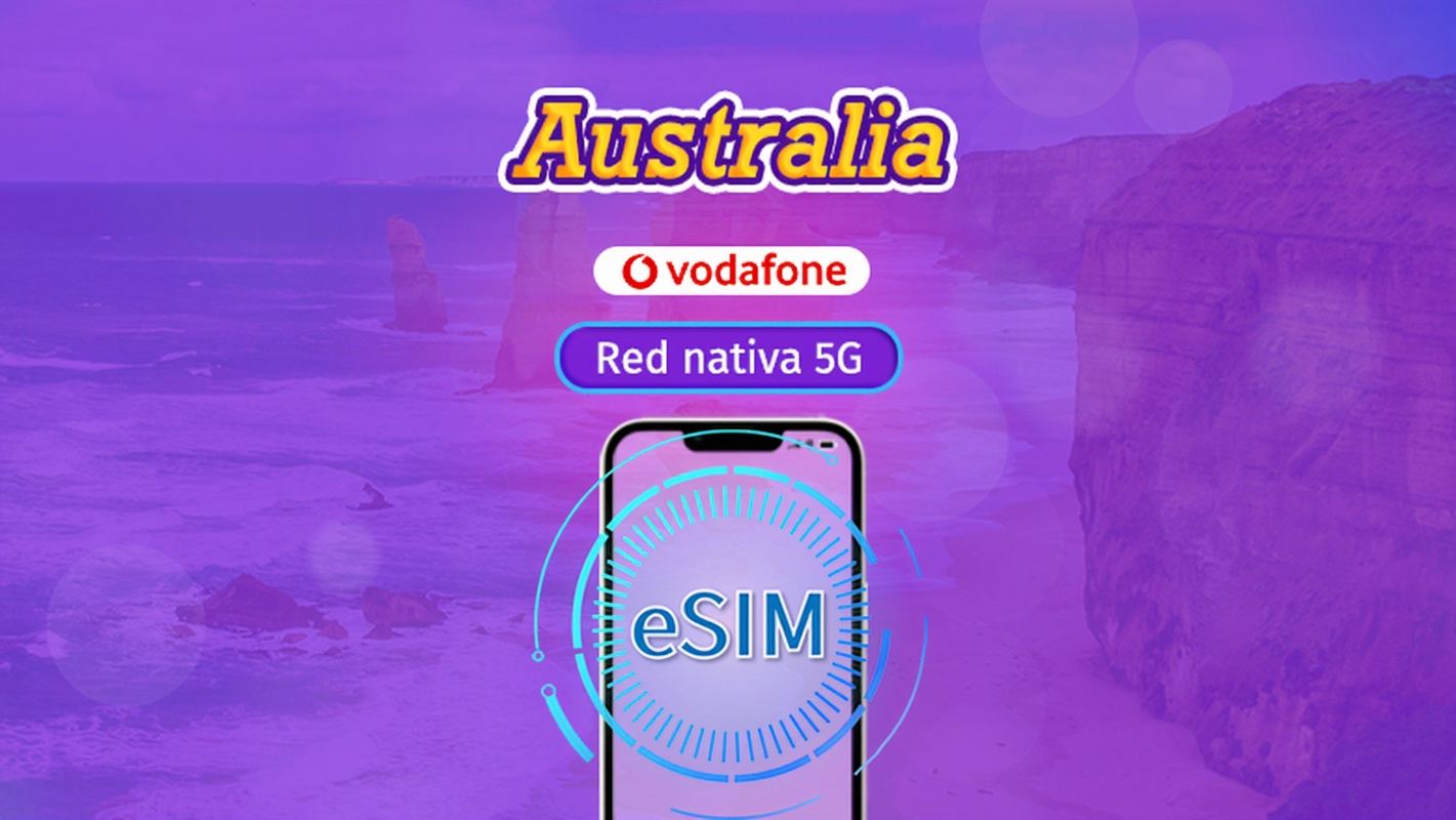 eSIM de Vodafone Australia|Compatible con redes 5G, Tiktok y ChatGPT|Incluye llamadas y mensajes ilimitados|Paquete de datos|28 días|Código QR