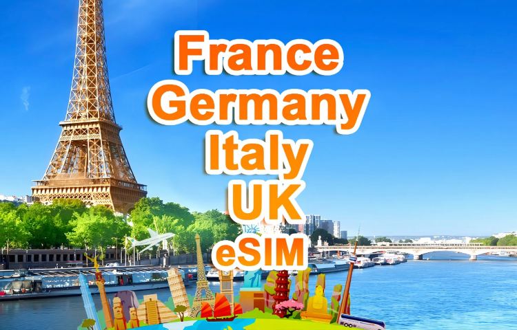 UK, France, Germany & Italy 5G eSIM | DayPass /Total  | 1-30 days | QR code