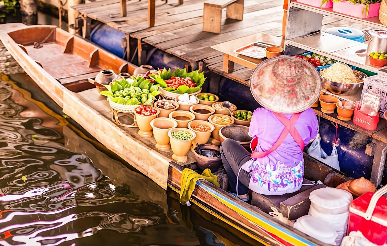 Damnoen Saduak floating market and Maeklong railway guided tour