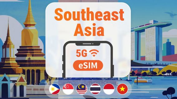 6 دول في جنوب شرق آسيا | eSIM 5G | يدعم ChatGPT | سنغافورة وماليزيا وتايلاند وإندونيسيا وفيتنام والفلبين | 1-30 يومًا | رمز QR