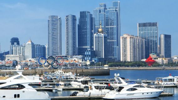 Qingdao yachting trips, shared/chartered sailing trips, sea sightseeing, and fishing equipment provided.