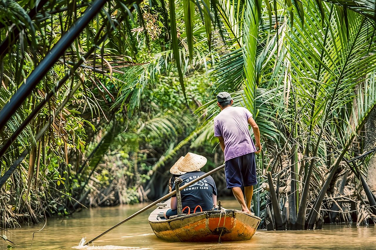 Escursione di un giorno per piccoli gruppi nel Delta del Mekong: giro in barca, cottage e pagoda