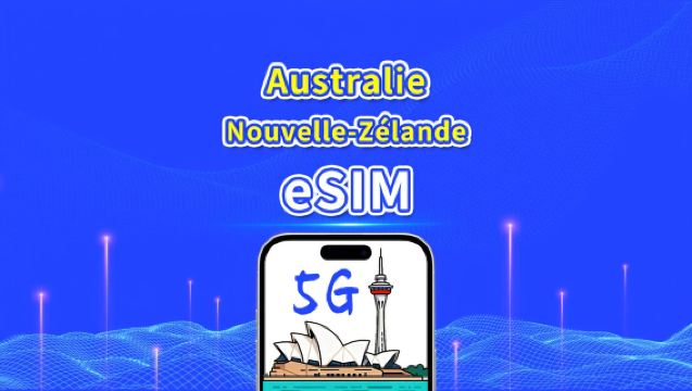 eSIM d'Australie + Nouvelle-Zélande | 5G/4G | Forfait journalier/Forfait données | Facturation 24h/24 | 1-30 jours | code QR