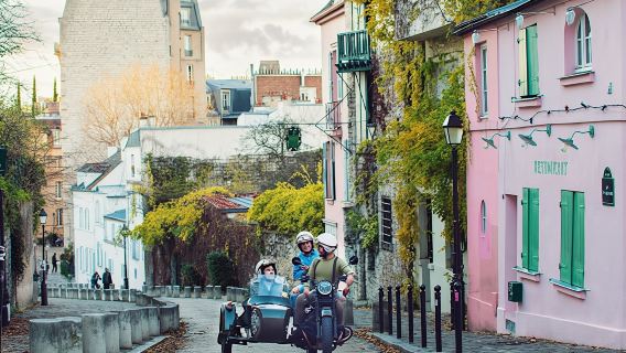 Vintage sidecar motorcycle tour of Montmartre and Latin Quarter neighborhoods
