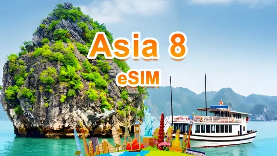 eSIM 4G/5G de 8 países asiáticos | Paquete diario/Paquete total | 1-30 días | QR code