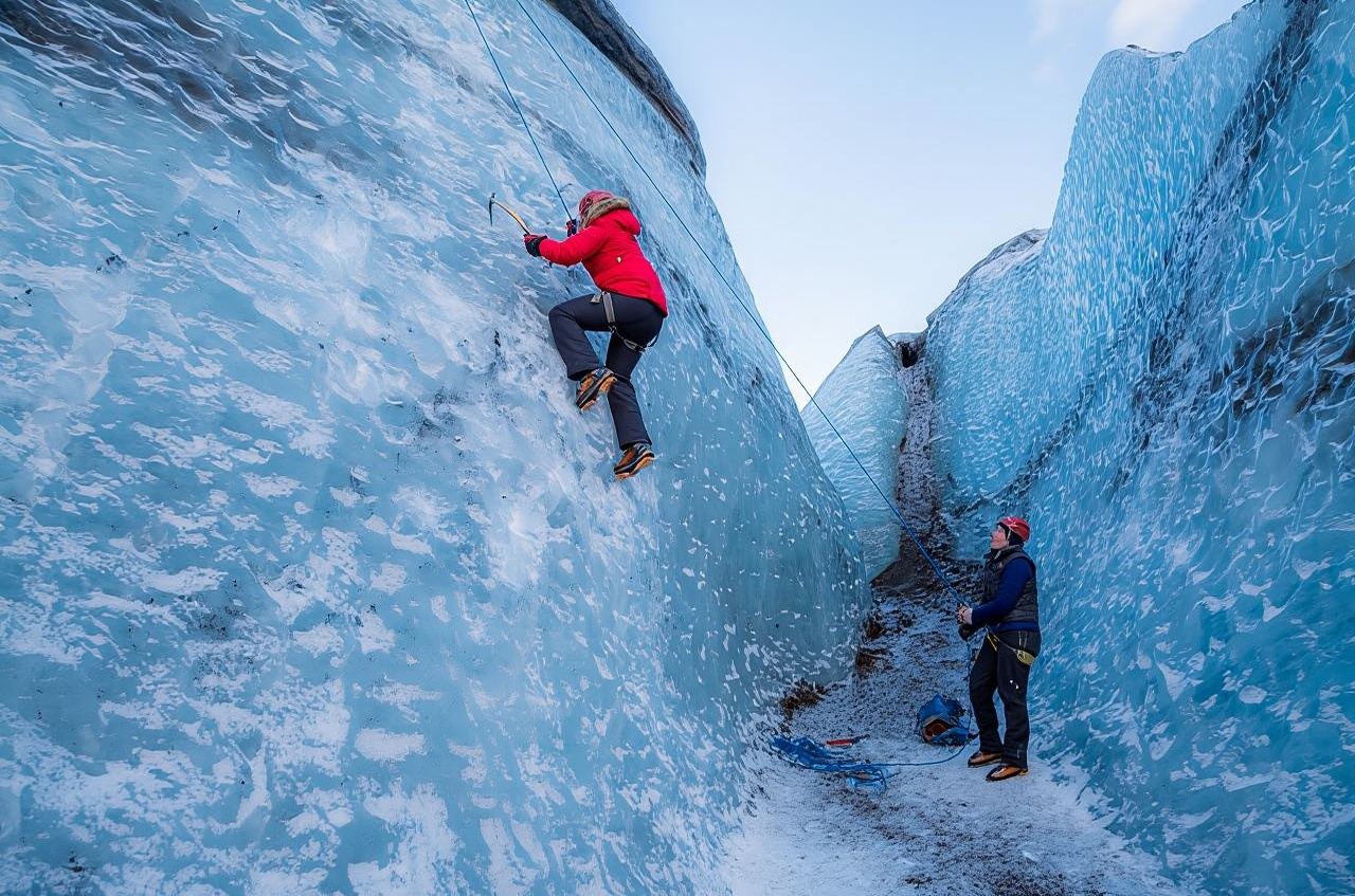 Escursione sul ghiacciaio Sólheimajökull o esperienza di arrampicata su ghiaccio in Islanda con opzione di auto propria o trasferimento da Reykjavík