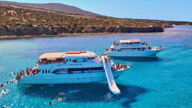 Blue Lagoon (Akamas) Bus & Boat Tour with Water Slide From Paphos