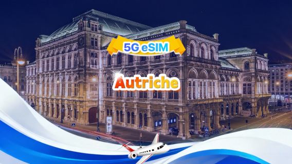 eSIM 5G Autriche | Forfait données journalier/total | 1 Go/jour - 30 Go de données totales | 1 à 30 jours | Format 24 heures | QR code