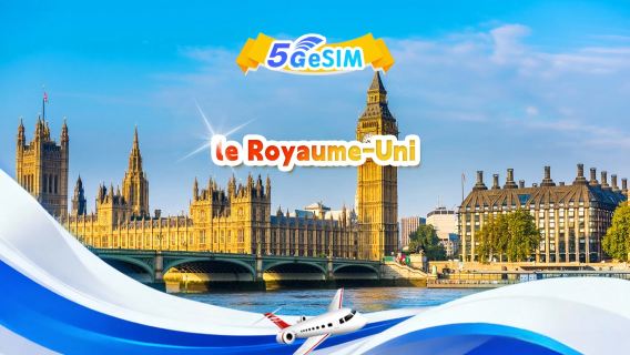 eSIM 5G Royaume-Uni | Forfait journalier/total | 500 Mo/jour - 100 Go au total | 1 à 60 jours | Format 24 heures | Code QR