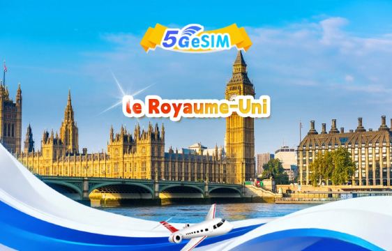eSIM 5G Royaume-Uni | Forfait journalier/total | 500 Mo/jour - 100 Go au total | 1 à 60 jours | Format 24 heures | Code QR