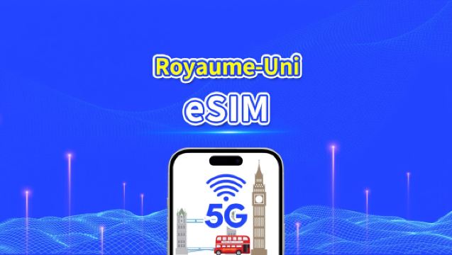 eSIM Royaume-Uni | 5G/4G | Forfait données quotidien/total | 1–30 jours | Facturation sur 24 heures | Code QR