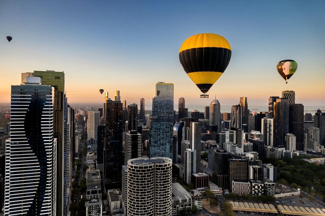 60-minute sunrise hot air balloon ride over Melbourne city [city views/designated pick-up/optional champagne breakfast at star-rated hotel]