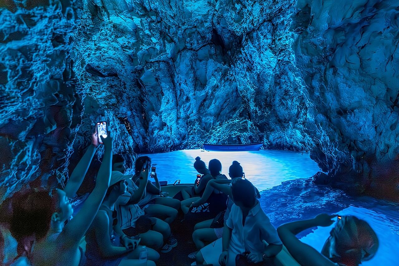 Spalato o Trogir: tour di un giorno in motoscafo alla Grotta Azzurra, a Vis e a Hvar