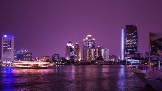 Traditional wooden dhow boat dinner cruise in Dubai Marina