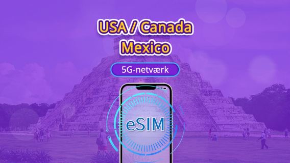 USA/Canada/Mexico 5G eSIM | Understøtter Google Maps/TikTok | Daglig pakke/Datapakke | Naturlig dagsfakturering | 1-90 dage | QR-kode