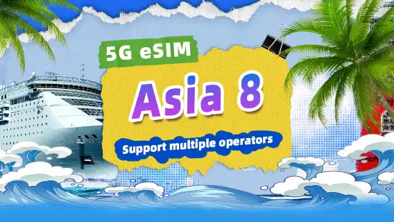 Asia 8 countries 4G/5G eSIM | DayPass/Total | 1-30 days | QR code