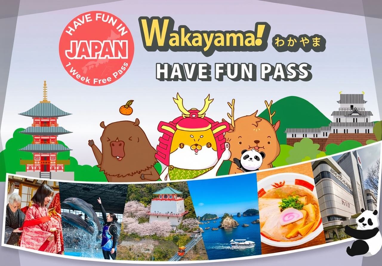 [Attività nella vasta area del Kansai] Pass Wakayama per divertimento (7 giorni, scegli 3 attrazioni, Adventure World) Have Fun in Wakayama