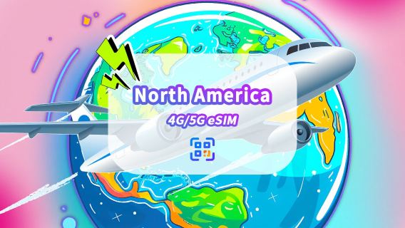 eSIM Amérique du Nord | 5G/4G | Données haut débit | Forfait journalier/forfait données | 24 heures | 1 à 30 jours | Code QR