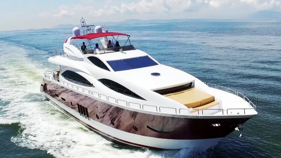 Noleggio yacht a Hong Kong: noleggio di uno yacht di lusso da 92 piedi (15-35 persone) per più charter con KTV, vino bianco e champagne per compleanni, proposte di matrimonio, team building e altro ancora.