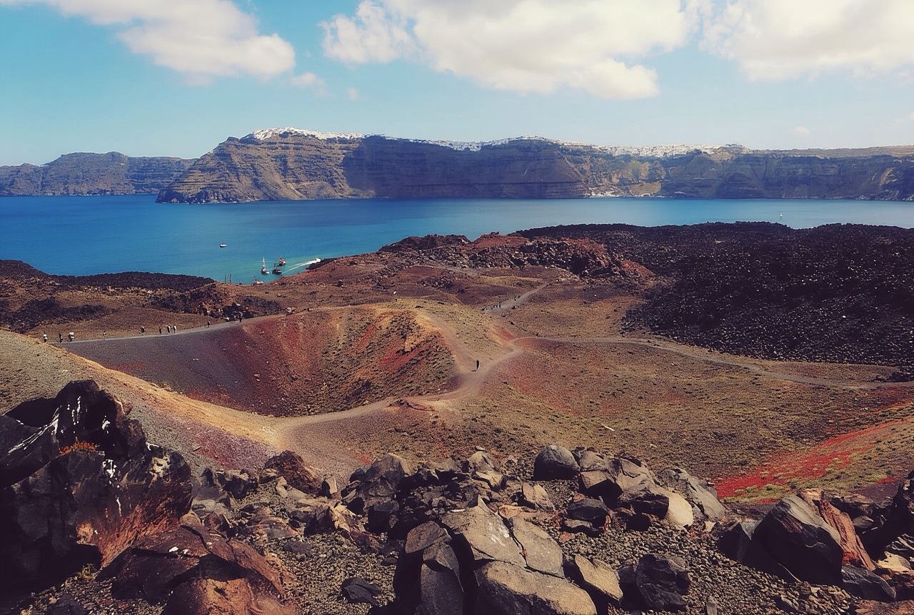 Aventura en el volcán y las aguas termales de Santorini