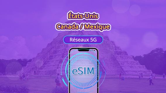 États-Unis/Canada/Mexique | eSIM 5G | Prise en charge de Google Maps & TikTok | Forfaits journaliers/Data | Facturation à la journée naturelle | 1-90 jours | Code QR