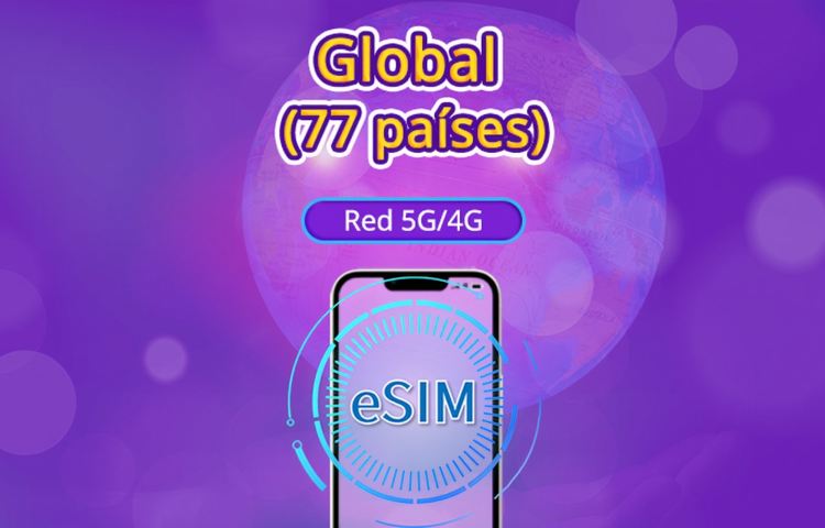 eSIM global (77 países) 5G/4G | Compatible con Google Maps/TikTok/ChatGPT | Plan de datos | Facturación cada 24 horas | 1–7 días | Código QR