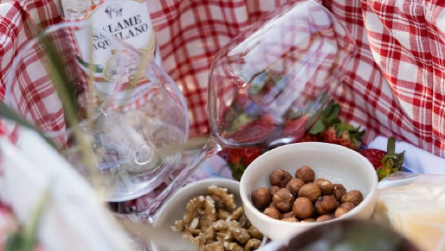 Abruzos: Picnic campestre en un olivar junto a una bodega