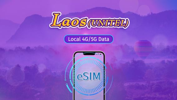 Laos | UNITEL 5G/4G eSIM | Totaalpakket | Lokaal telefoonnummer | 24-uurs facturatie | 10 dagen | QR-code