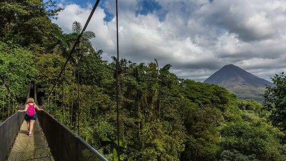 Pacchetto di un giorno intero ad Arenal: escursione, ponti, cascata e sorgenti termali