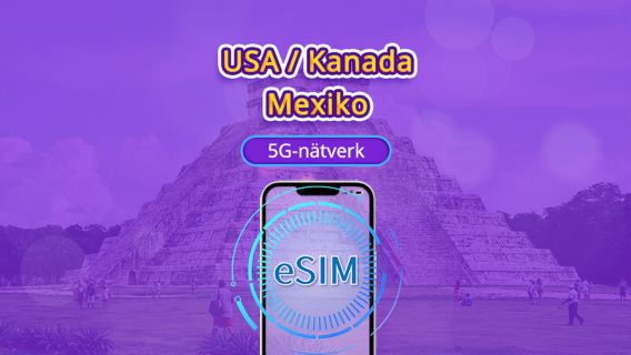 USA/Kanada/Mexiko 5G eSIM | Stöd för Google Maps/TikTok | Daglig förbrukning/datapaket | Naturlig daglig debitering | 1-90 dagar | QR-kod