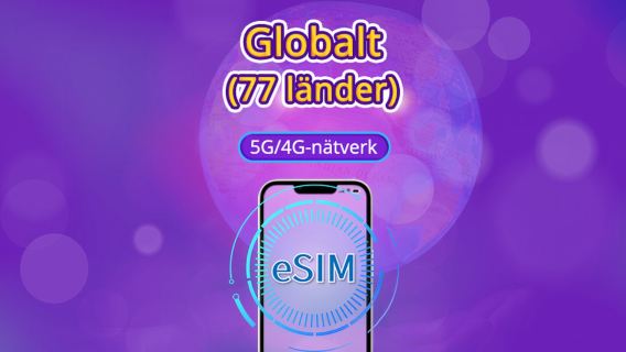 Globalt (77 länder) 5G/4G eSIM | Stöder Google Maps/TikTok/ChatGPT | Datapaket | Debitering per 24 timmar | 1–7 dagar | QR-kod