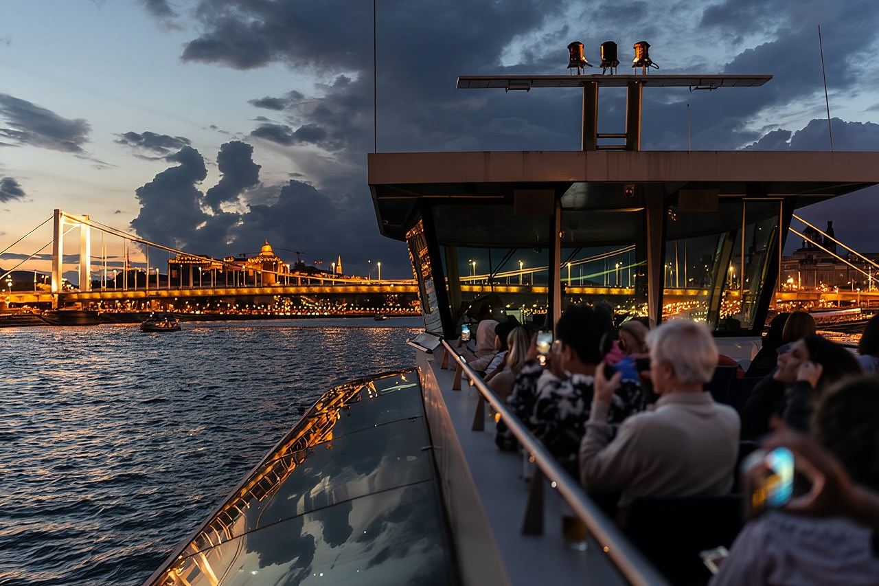 Croisière nocturne touristique sur le Danube à Budapest avec boisson