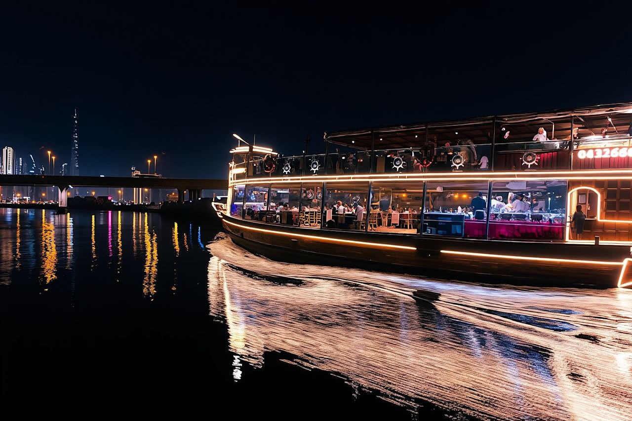 Dubai luxury canal dinner cruise with optional transfer and beverages
