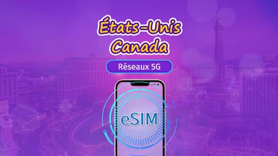 Canada & États-Unis | eSIM 5G/4G | Forfait journalier/Forfait de données | Facturation par jour calendaire | 1-90 jours | Code QR