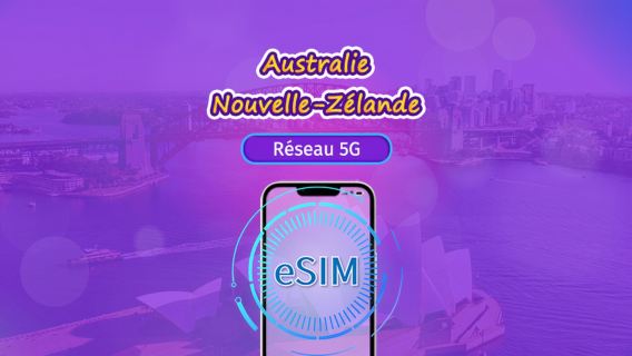 Australie/Nouvelle-Zélande| eSIM 5G/4G | Pass journalier / Forfait total | Facturation 24h | 1–30 jours | Code QR
