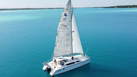 Catamaran Adventure: Sailing and Swimming in the Bacalar Lagoon