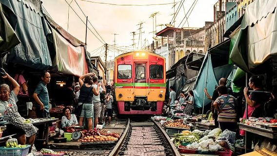 Scelta classica·Tour di un giorno a Bangkok: Distretto di Damnoen Saduak e trenino panoramico del Mercato ferroviario di Maeklong