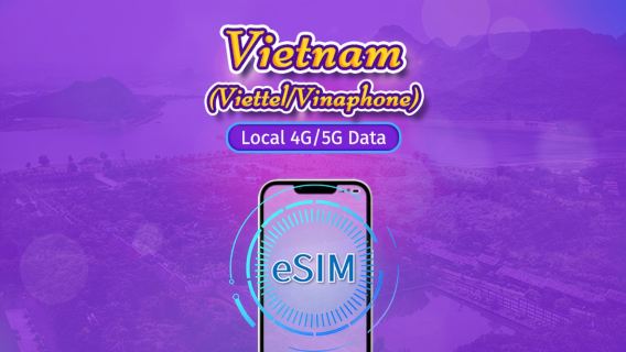 Vietnam | Vinaphone/Viettel 5G/4G eSIM | Paket Harian | 24 Jam/Hari Kalender | 5-15 hari| Kode QR