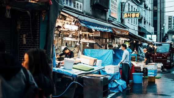 Tsukiji: Recorrido a pie por el mercado exterior y cata de sake