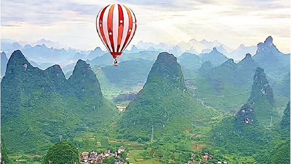 廣西桂林陽朔天行熱氣球自由飛基地/自由飛行約500公尺【高空欣賞日出及日落+含縣府酒店接送+親子情侶優選】