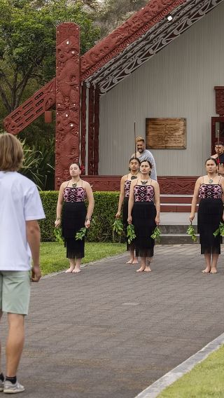 Round-trip sightseeing bus tour from Rotorua to Hobbiton™ movie set tours + Maori cultural village in New Zealand with meal