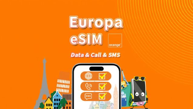 Orange eSIM i Europa | 5G/4G | 20GB/50GB/100GB i alt | Fransk nummer inklusive opkald og SMS | QR-kode