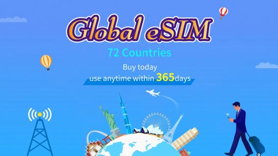 Mondial (72 pays) | eSIM 4G/5G | forfait total | Validité de 365 jours | 24H | code QR