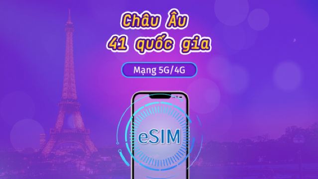 Châu Âu (41 quốc gia) | eSIM 5G/4G | Vé ngày/Gói tổng | Tính cước theo ngày tự nhiên | 1-90 ngày | Mã QR