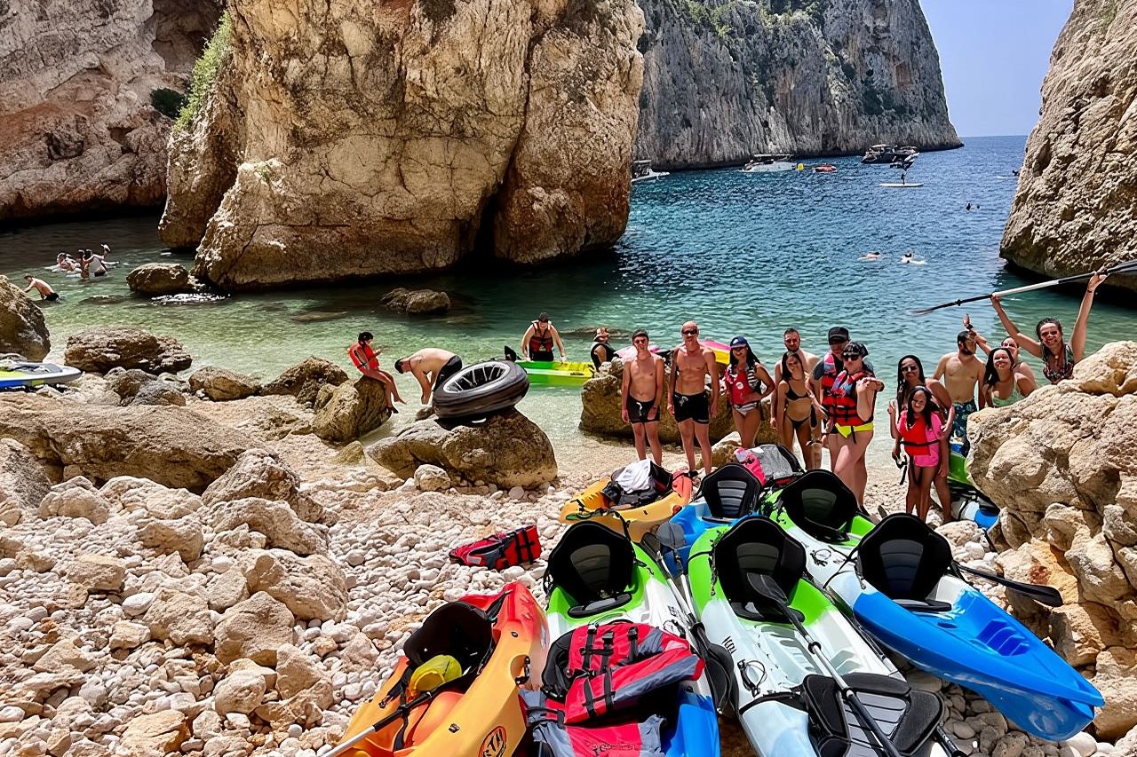  Kayak Javea Guided Cala Granadella, llop marí cave, cala en caló
